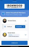 B1Checkin kiosk household check-in screen