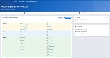 B1Admin worship schedule with team assignments