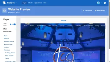 B1 church website builder editing a home page