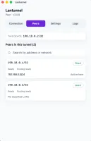 Peers screen listing every Peer in the Tunnel with Overlay IP and connection path