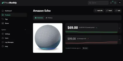 Product overview page with price and listings