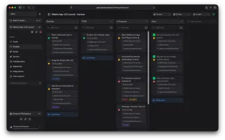 Kanban board with dark theme