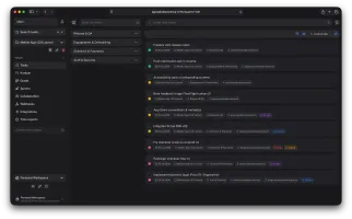 Task list view with dark theme