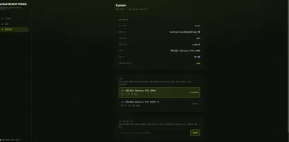 System view — GPU/health readout, GPU picker, and configurable backend URL