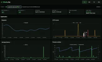 Main application dashboard monitoring a Spring Boot payments API