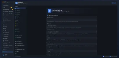 Settings page with system, security, notifications, automation, integrations and interface sections