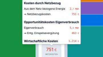 Electricity cost breakdown by grid import and self-consumption