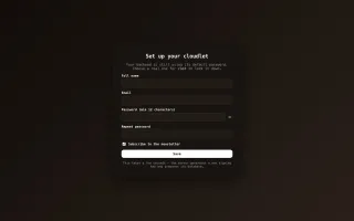 The initial configuration wizard shown after first login
