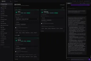 Flight Deck Agent Desktop — multiple AI agents running as a coordinated team with live chat panel