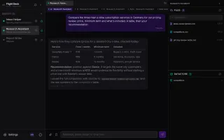 Simple layout on desktop — chat-first view with agents on left, chat in middle, files on right