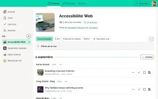 Reading tab showing Journal, To read, Read links, Sources and a list of streams