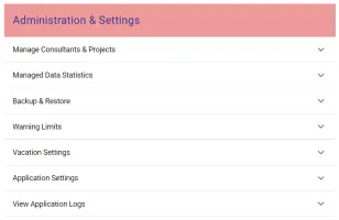 Administration page showing consultant and project management
