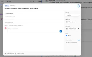 Card showing a colleague writing a comment in real-time