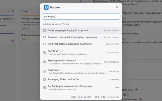 Unified search across boards, todos, documents, chat, calendar, and mail