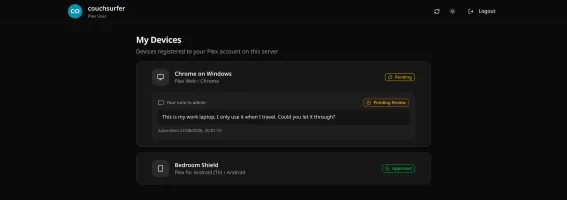 User portal - the portal a Plex user sees