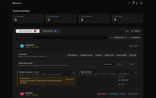 Device actions screen