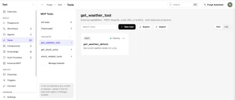 Forge Tools screen showing tool grid grouped into reusable tool sets