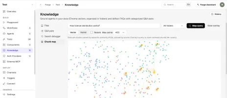 Forge knowledge search debugger with PCA chunk map