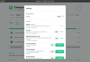 unbagrnd settings and model picker