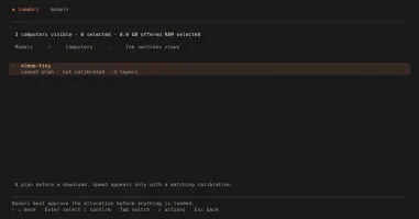 Model catalogue with offered RAM, detected hardware, placement, and missing resources