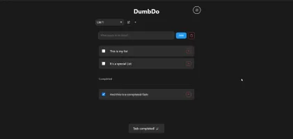 DumbDo todo list interface showing clean minimal design