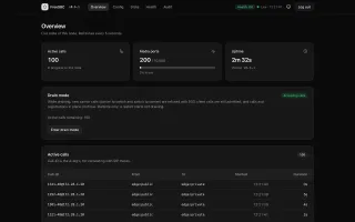 FreeSBC WebUI dashboard during a test call load (dark mode)