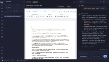 The saved bookshop brief reopened from Workspace with user's note and Genie's additions