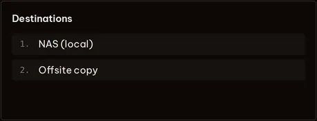 Policy destinations card in dark theme