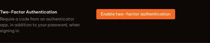 Two-factor authentication setting in dark theme