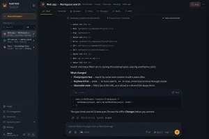 Chat view with tool calls, Markdown answer with code, turn duration and cost, next-prompt suggestion