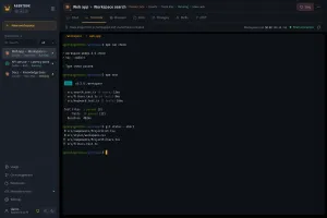 Browser terminal running type check and tests in persistent tmux session