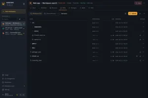 File browser with project folders, edit, upload, download