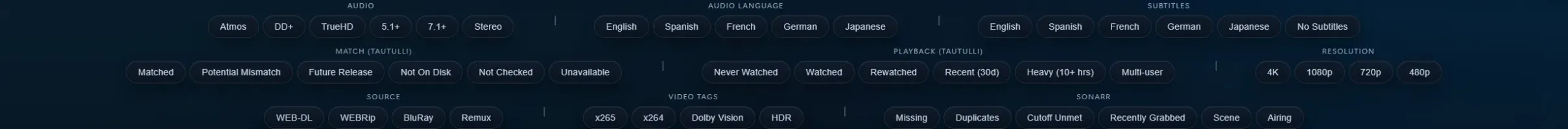 Filter chips UI for quick library filtering