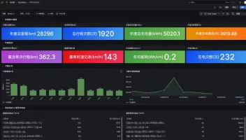 Annual driving report dashboard with mileage, charging, and energy summaries