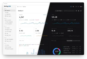 Oh My CPA dashboard split view showing light and dark themes