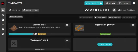 FDM Monster main grid view showing printer dashboard