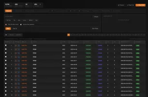 Database browser showing every tracked movie and episode with filters, saved presets, and bulk actions
