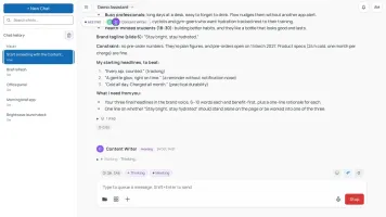CEO agent opening a meeting with developer agent, work streaming live in chat