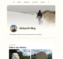 Blog with photo header, archive and gallery links, and sculpture photographs post