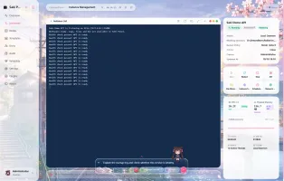 Instance console with live logs, resource metrics, and Saki input