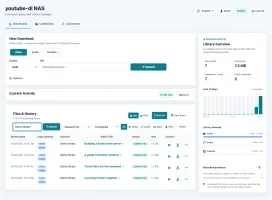 Desktop dashboard showing download queue and current activity
