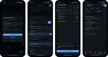 The same OpenCode Manager session shown on a laptop and a phone