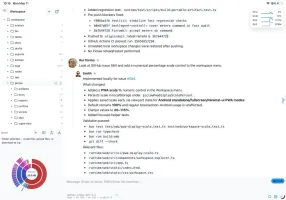 Workspace file tree with disk-usage sunburst