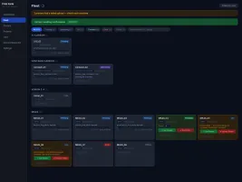 Fleet view with per-printer cards and operator confirmation flow