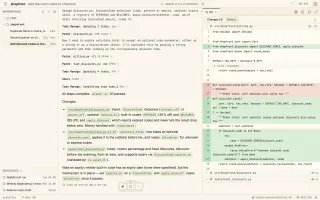Git changes panel with inline diff showing removed and added lines