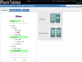 Rack space view with racks and free space management