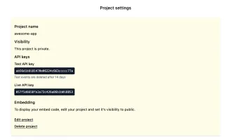 Project settings page with API keys and visibility options