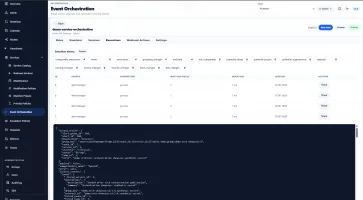 Orchestration execution history showing matched rules and resulting event payload