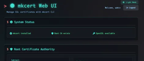 Certificate generation and management interface showing the main dashboard