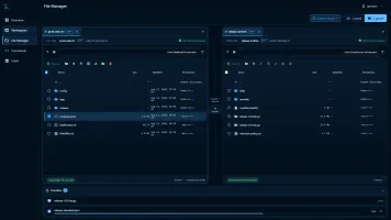Dual-pane SFTP file workspace with transfer queue
